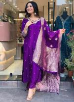 Rayon Purple Party Wear Embroidery Work Readymade Salwar Suit